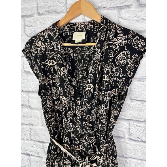 MAEVE ANTHROPOLOGIE Women's Black Noronha Faux Wrap Elephant Dress Small - Picture 2 of 5